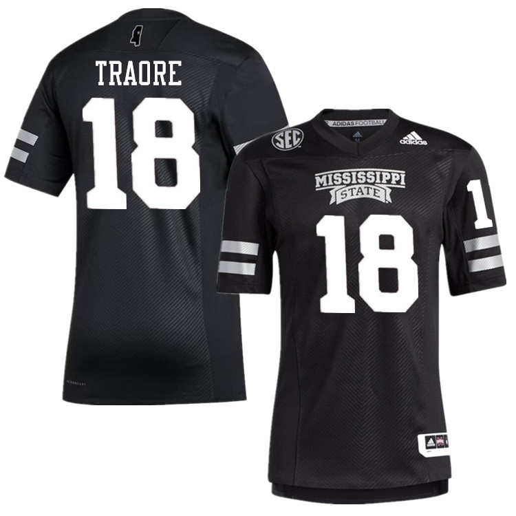 Men #18 Seydou Traore Mississippi State Bulldogs College Football Jerseys Stitched-Black